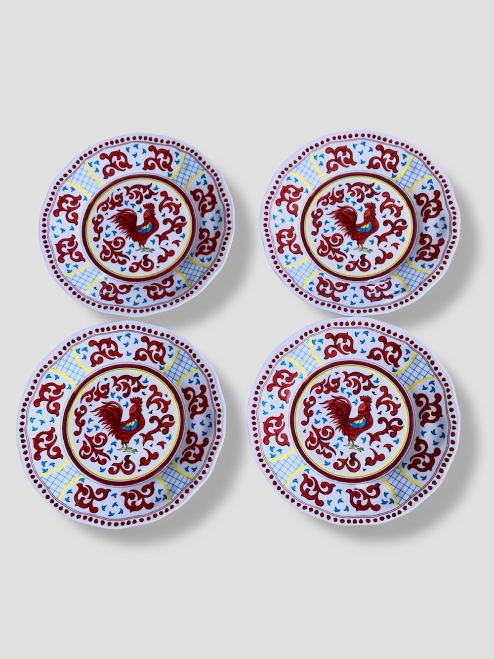 Sur La Table Red Rooster Melamine dinner Plates - Set of 4